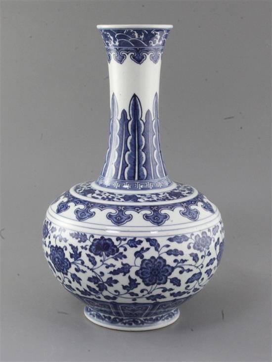 A Chinese blue and white bottle vase, Guangxu six character mark and of the period (1875-1908), h. 37cm